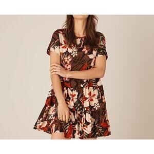 Patrons of Peace Black Pink Orange Floral Short Sleeve Size L